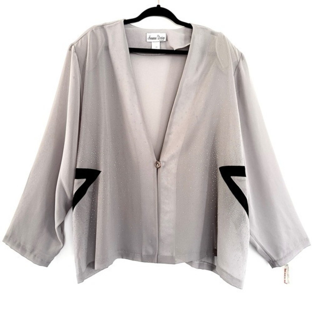 NWT Vintage Hosanna Design Gray Chiffon Rhinestone Evening Formal Jacket 5X